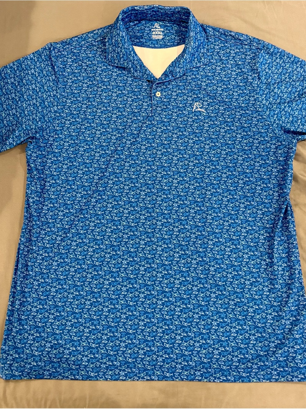 Rhoback Men’s Performance Polo Blue Shark Print XXXL 3XL Golf Shirt